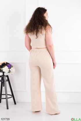 Жіночий світло-бежевий комплект із жилетки та брюк