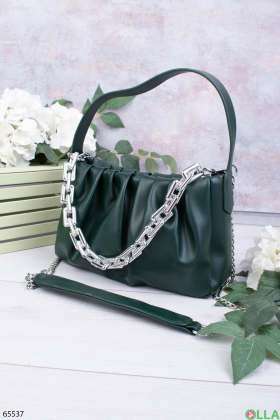 Жіноча зелена сумка з ланцюгами