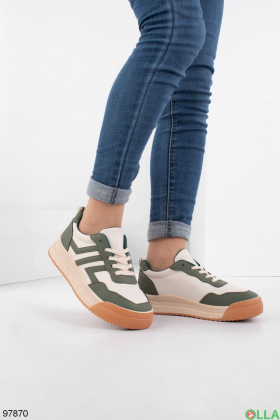 Женские бежево-зеленые кроссовки
