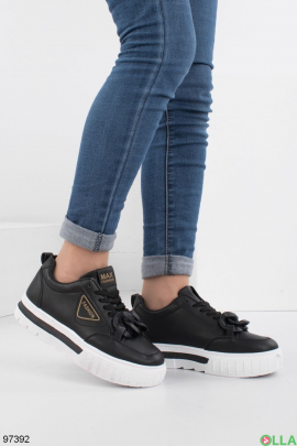 Women's black sneakers made of eco-leather