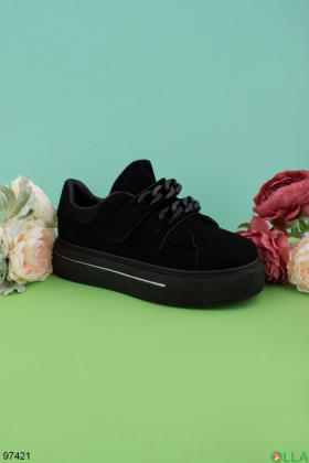 Жіночі чорні кросівки з еко-замші