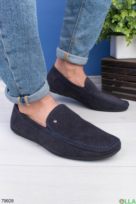 Men's dark blue shoes made of eco-leather