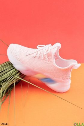 Жіночі рожево-білі кросівки на шнурівці