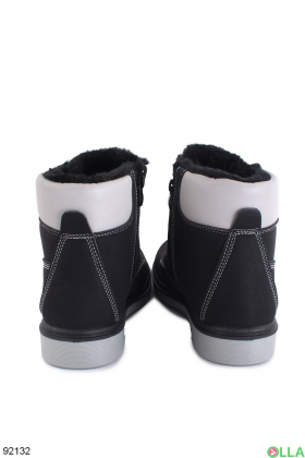 Women's black-gray winter boots made of eco-leather