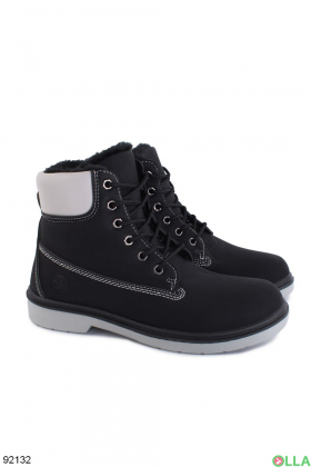 Women's black-gray winter boots made of eco-leather