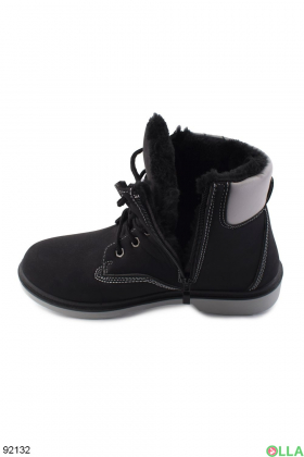 Жіночі зимові чорно-сірі черевики з еко-шкіри