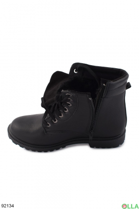 Eco-leather women's black winter boots