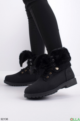 Eco-leather women's black winter boots