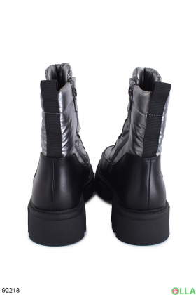 Жіночі зимові чорно-сірі чоботи-дутики