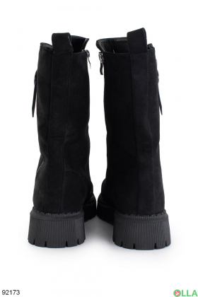 Жіночі зимові чорні черевики з еко-замші