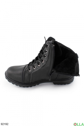 Жіночі зимові чорні черевики з еко-шкіри