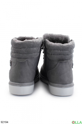 Жіночі зимові сірі черевики з еко-шкіри