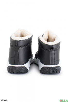 Жіночі зимові чорно-білі кросівки з еко-шкіри