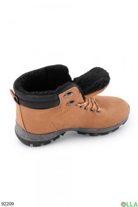 Мужские зимние коричневые ботинки из эко-кожи