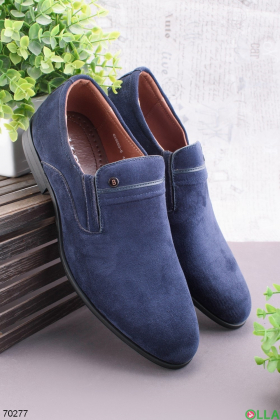 Мужские синие туфли из эко-замши