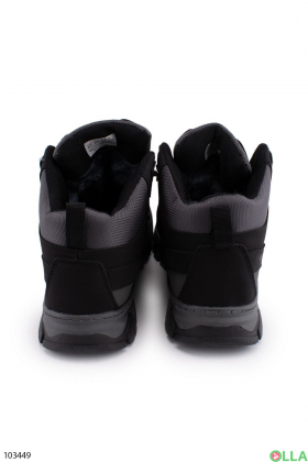 Чоловічі зимові чорно-сірі кросівки на шнурівці