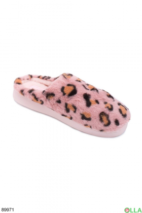 Женские розовые комнатные тапочки в леопардовый принт