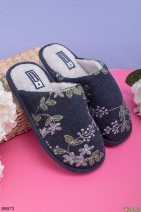 Women's navy blue print room slippers