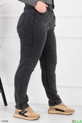 Женские темно-серые брюки батал на флисе