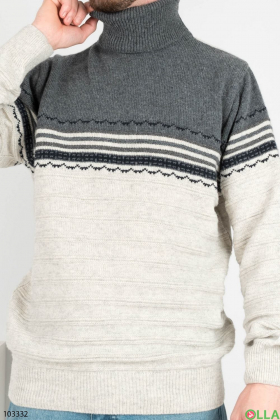 Мужской серый свитер в полоску