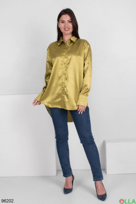 Жіноча атласна сорочка кольору хакі
