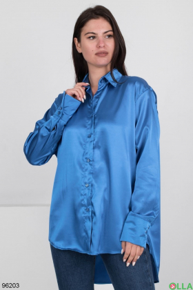 Жіноча атласна синя сорочка