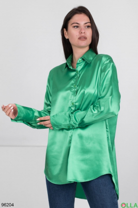 Женская атласная зеленая рубашка