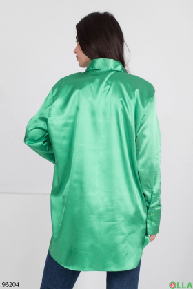 Женская атласная зеленая рубашка