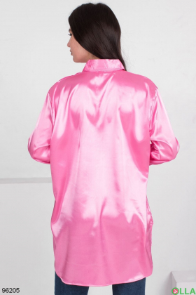 Женская атласная розовая рубашка