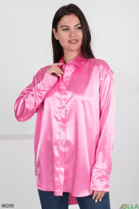 Женская атласная розовая рубашка