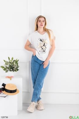 Women's white T-shirt with a pattern