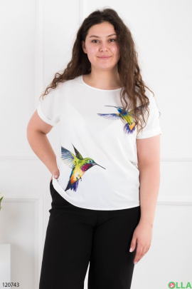 Women's white T-shirt batal with a pattern