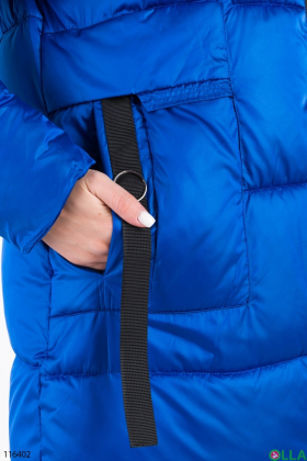 Женская зимняя синяя куртка с капюшоном