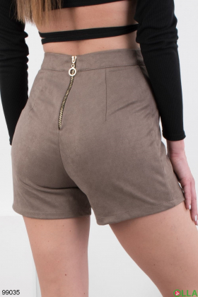 Women's Beige Eco Suede Shorts