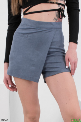 Women's blue eco-suede skirt-shorts