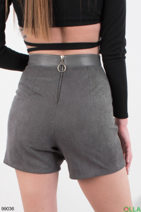 Women's gray mixed material shorts