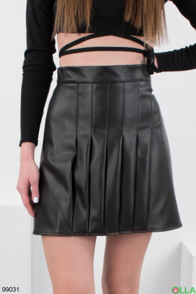 Women's black eco-leather skirt