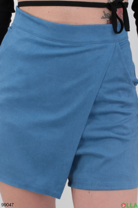 Женская синяя юбка-шорты из эко-замши
