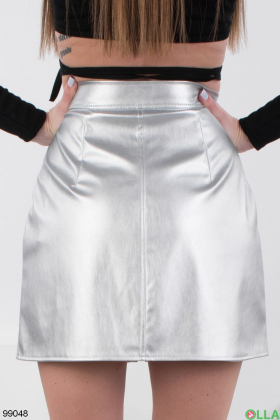 Women's silver eco-leather skirt