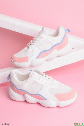White sneakers with pink inserts