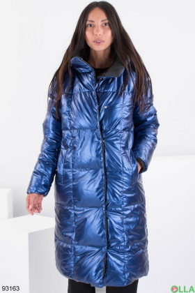 Женская зимняя синяя куртка-трансформер с капюшоном