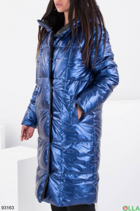 Жіноча зимова синя куртка-трансформер з капюшоном