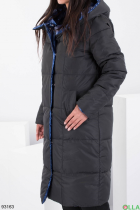Женская зимняя синяя куртка-трансформер с капюшоном