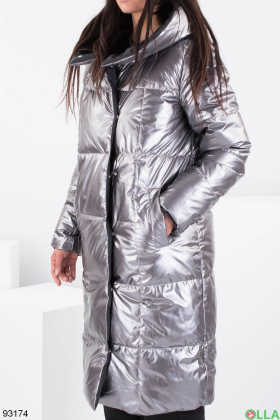 Женская зимняя куртка-трансформер серебристого цвета