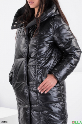 Женская зимняя черная куртка-трансформер с капюшоном