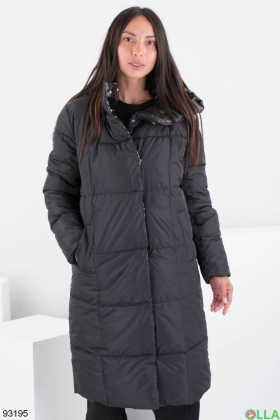 Жіноча зимова чорна куртка-трансформер з капюшоном