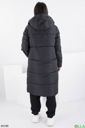 Жіноча зимова чорна куртка-трансформер з капюшоном