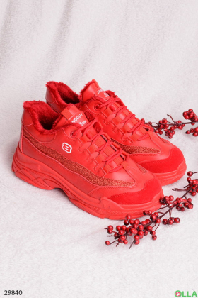 Червоні кросівки з хутряною підкладкою