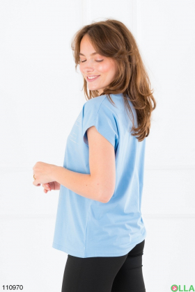 Женская голубая футболка с принтом