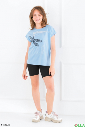 Women's blue printed T-shirt